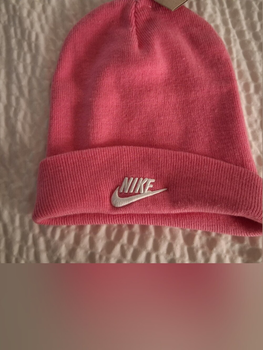 Nike Pink Knit Cuffed Beanie with White Swoosh